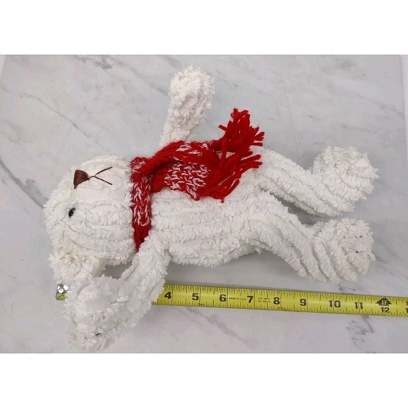 White Chenille Bear Plush Stuffed Animal Christmas Holiday Scarf Fine Toy Co 10" - Picture 9 of 10